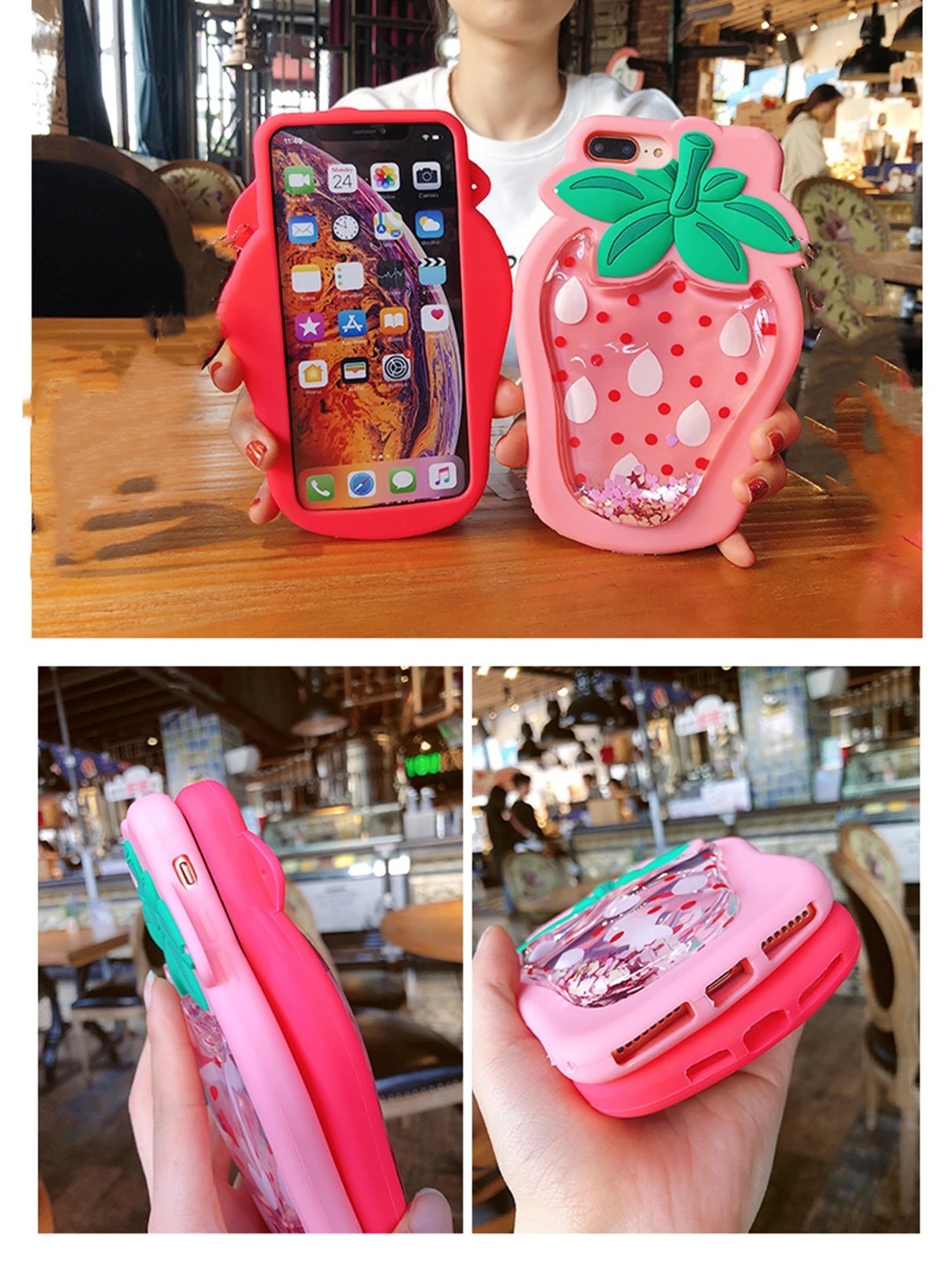 3dシリコンiphoneケース フルーツ 液体キラキラ 動く ソフトクリーム パイナップル イチゴ スマホケース Moominjane