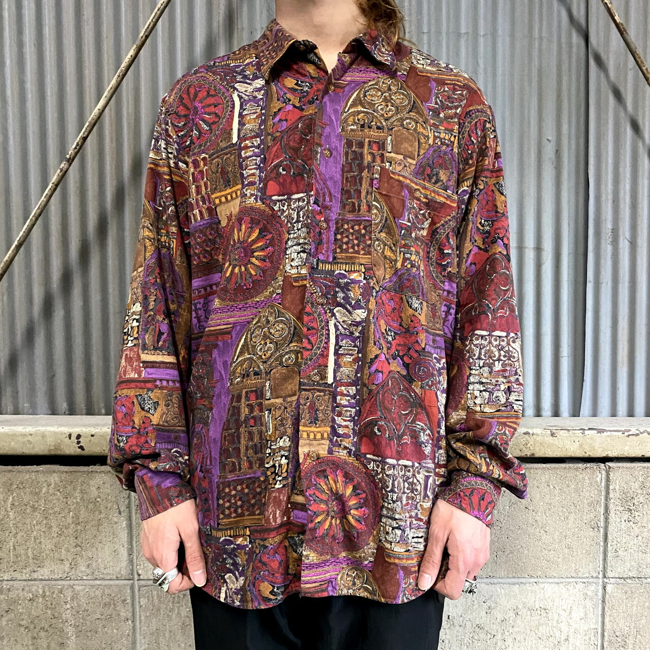 希少 古着 vintage 長袖シャツ 柄シャツ 刺繍シャツ 菅田将暉 L-