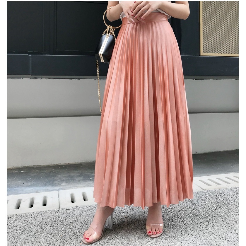 送料無料 スカート ロング丈 マキシ丈 プリーツスカート ボトムス ハイウエスト Aライン 光沢感 きれいめ ピンク ミントグリーン ホワイト きれいめ フェミニン ガーリー 大人可愛い 大人カジュアル 春夏 お出かけ 旅行 コーデ 通勤 通学 リゾート デート 女子会