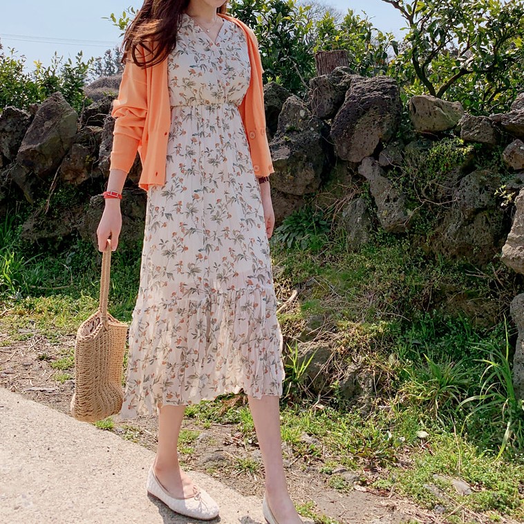 小花柄シフォンのvネックワンピース 625 Lurila