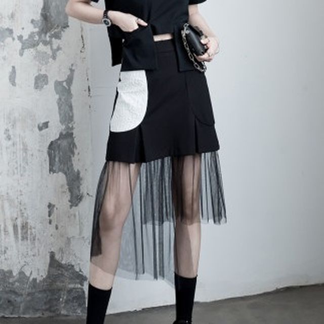 モードスカート ボトムス レディース スカート アシンメトリー コンシャス シースルー 台形スカート シック モノトーン ガーリー 大人ガーリー フェミニン モード モード系女子 モード女子 夏 春 Sk 0224 Y Happy Orurea ハッピーオルレア