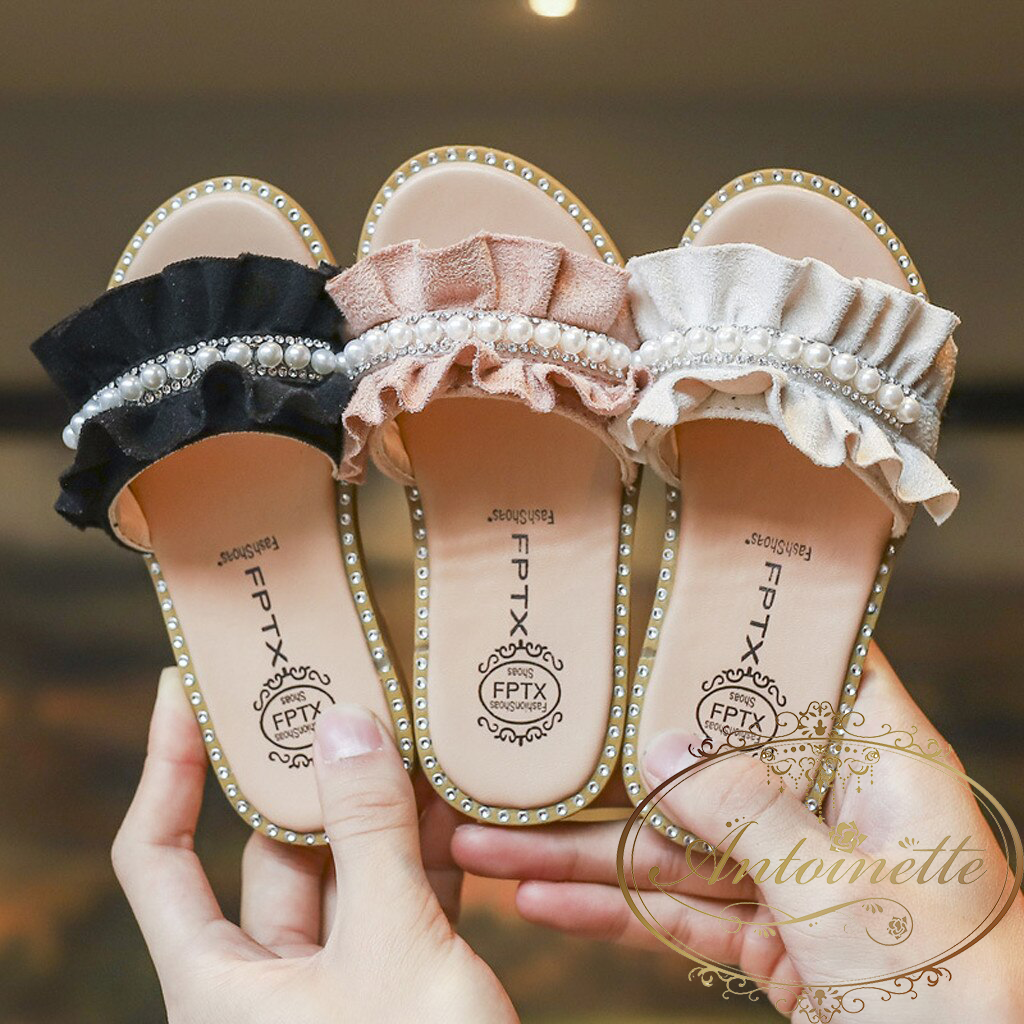 Kids Baby Shoes 子供 靴 夏 シューズ かわいい パール 真珠 フリル フラット ペタンコ Antoinette