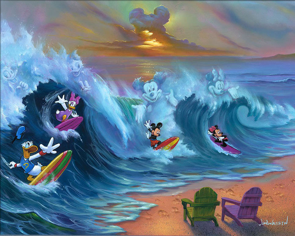 ディズニー絵画 ミッキーマウス サーフィン ウィズ フレンズ 作品証明書 展示用フック付 限定500部キャンバスジークレ ディズニー絵画 ポスター
