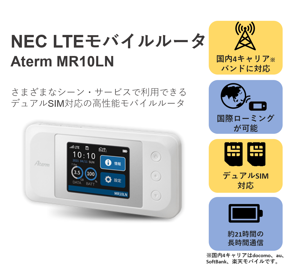 Nec Lteモバイルルーター Aterm Mr10ln Sw 新品 Simフリーwi Fi H I S Mobile株式会社