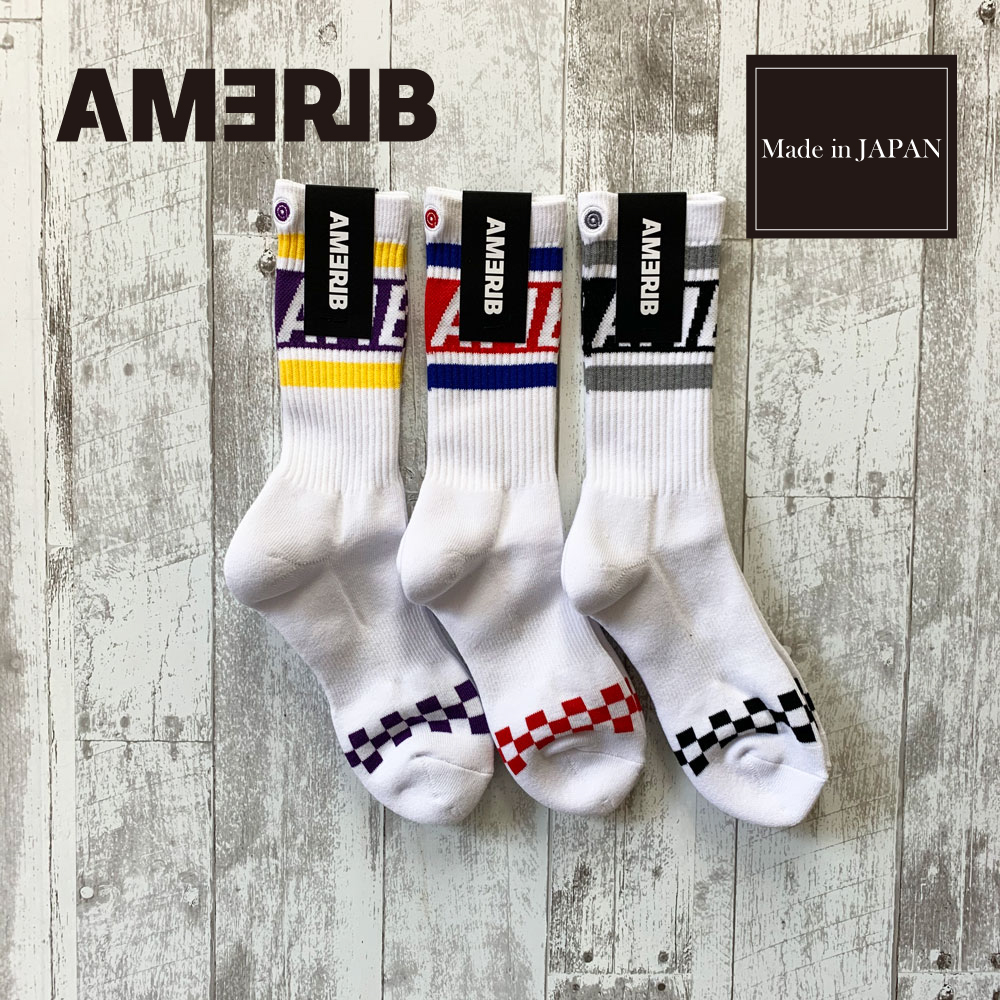 Ameribアメリブ 3line Logo Socks 日本製 靴下 101 0004 アメリブ カジュアル ストリート メンズ 靴下 ソックス Wflags