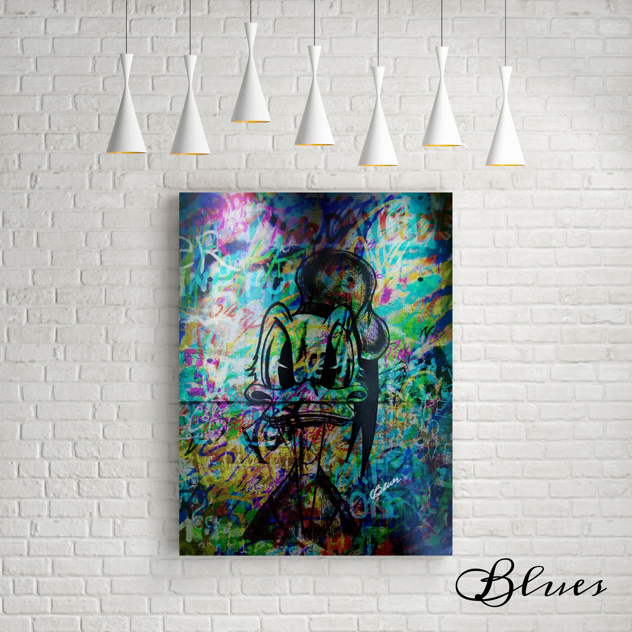 ドナルドダック ステンシル コラージュアート a1サイズ Blues Make Sense Art Gallery