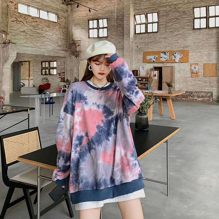 2color タイダイ柄 オーバーサイズ トレーナー メンズライク ストリート 総柄 カジュアル Qrea Style プチプラ 韓国ファッション