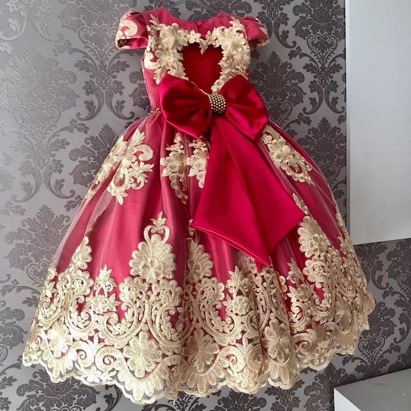 送料無料 ジュニア 女の子 ドレス プリンセス 豪華 リボン 結婚式 パーティー 刺繍 4歳 5歳 6歳 7歳 8歳 9歳 10歳 La Preference