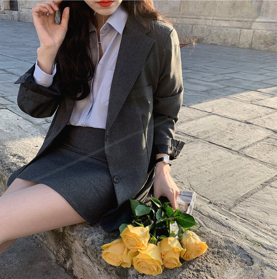 セットアップ スーツ ジャケット スカート ミニ ショート きれいめ カジュアル 大人可愛い 韓国ファッション Luluca