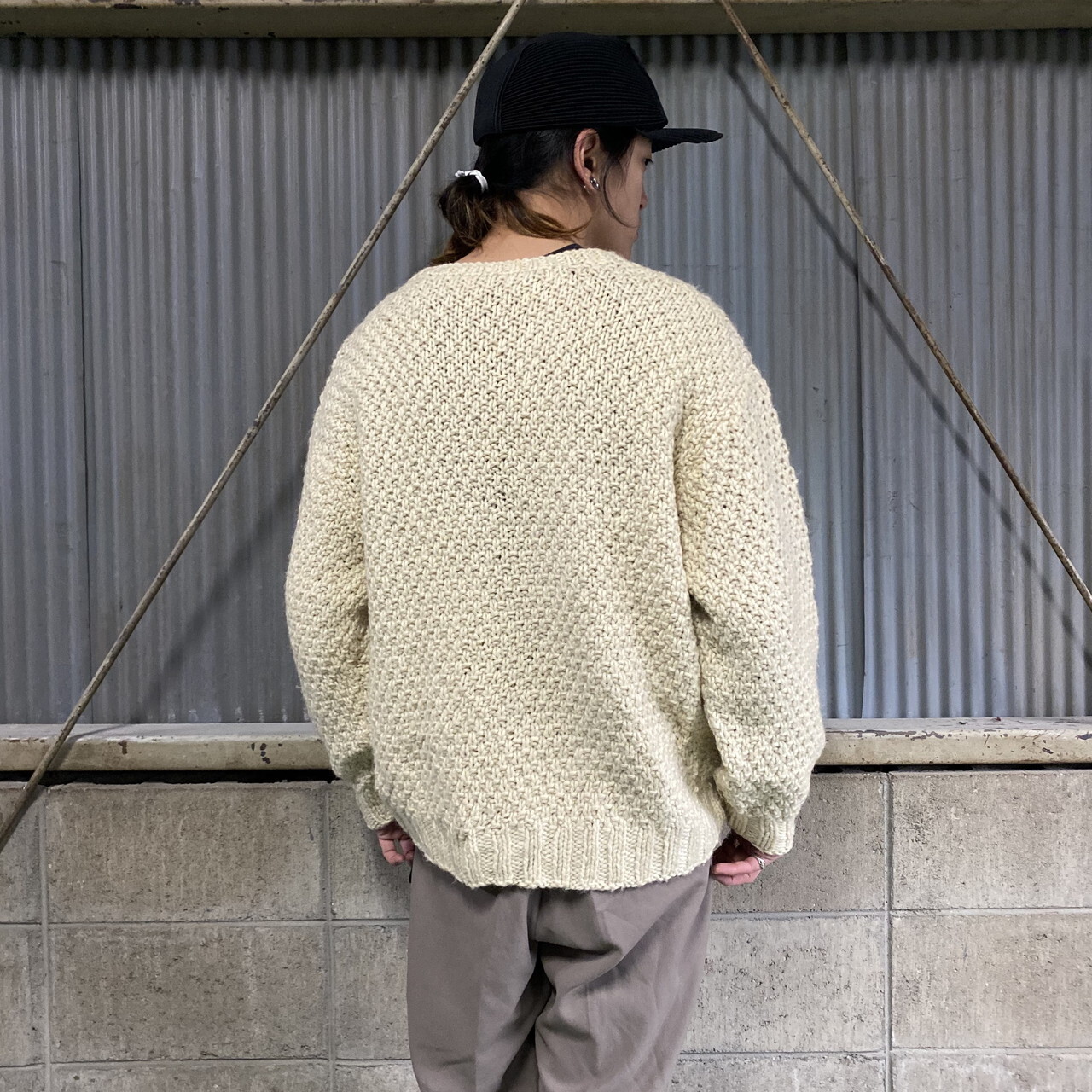 柄入り クルーネック ニットセーター メンズm L 古着 ナチュラルカラー ホワイト 白 ニットセーター Sa30 All15 Cave 古着屋 公式 古着通販サイト