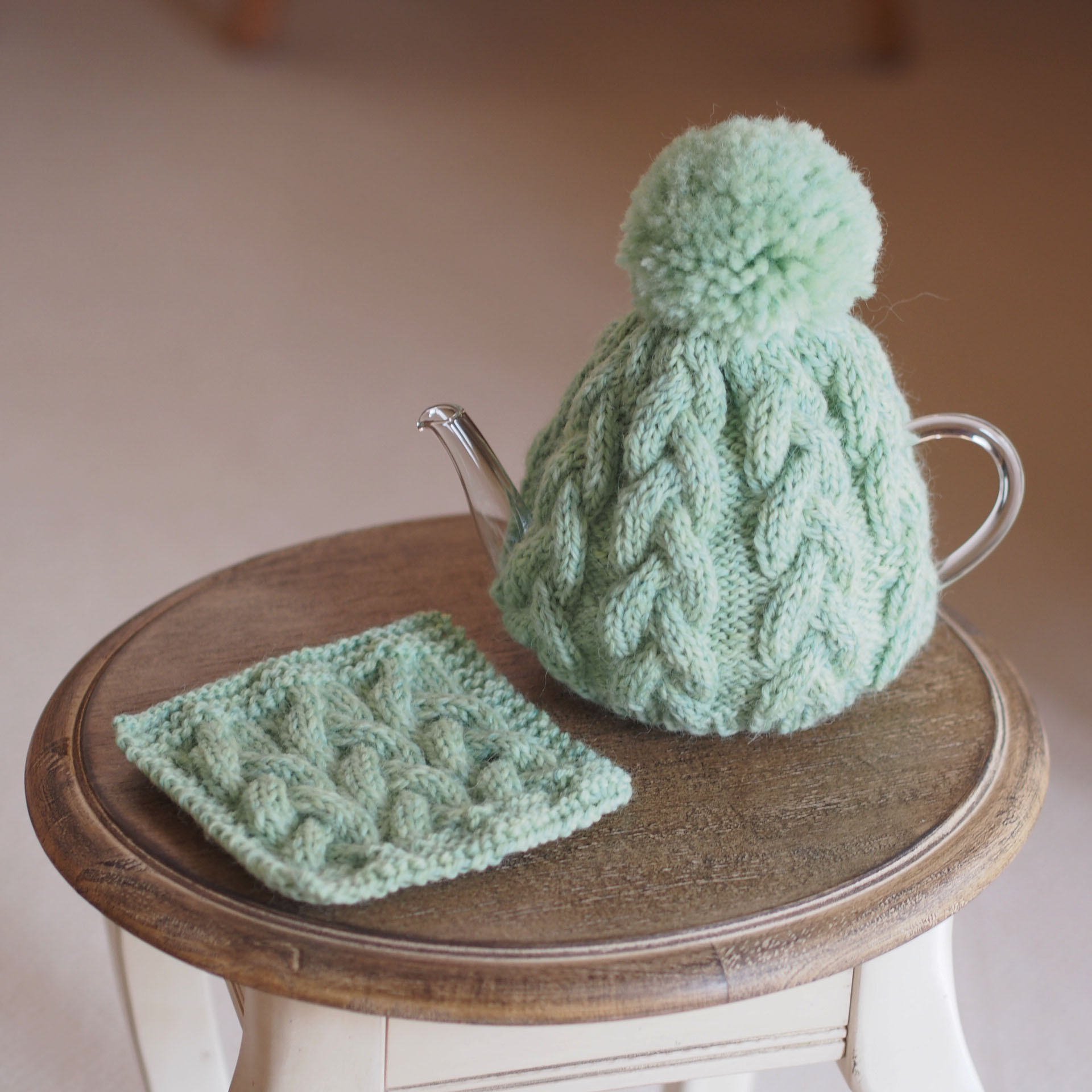 【編み物キット】ティーコゼー＆マット（ミント・ピスタチオ） | Natural knit ecru*