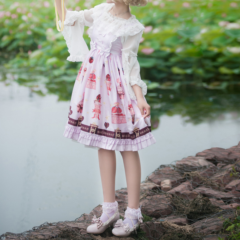 ロリィタケーキパターンジャンパースカート ピンク Black Lotus