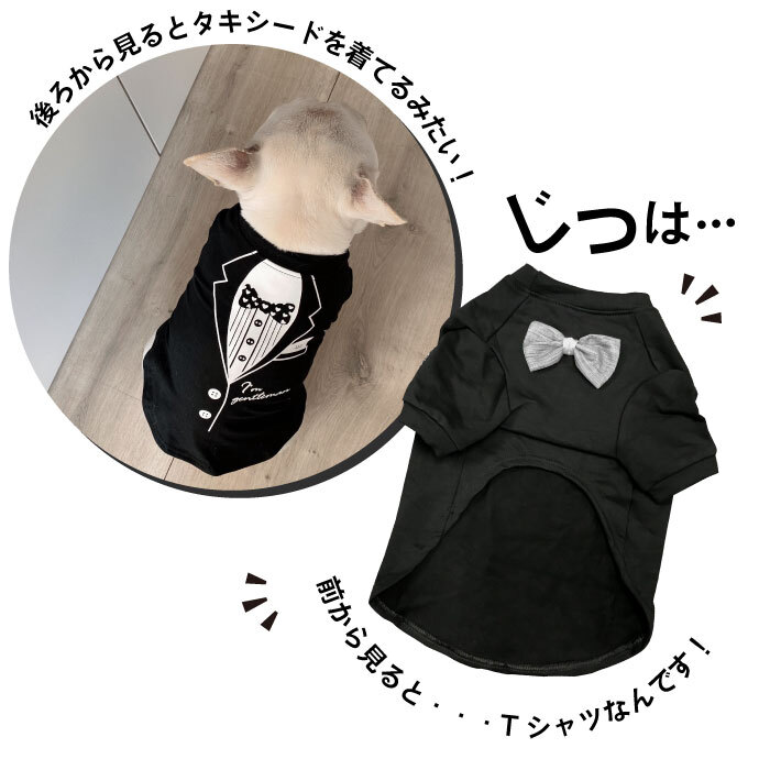 Km337tsフレンチブルドッグ 服 犬 Tシャツ タキシード 春 夏 秋 冬 お出かけ お呼ばれ 礼服 黒 バックプリント トイプードル チワワ 柴犬 ダックス ポメラニアン ヨーキー シーズー マルチーズ キャバリア パグ パピヨン Dearkm フレンチブルドック孔明