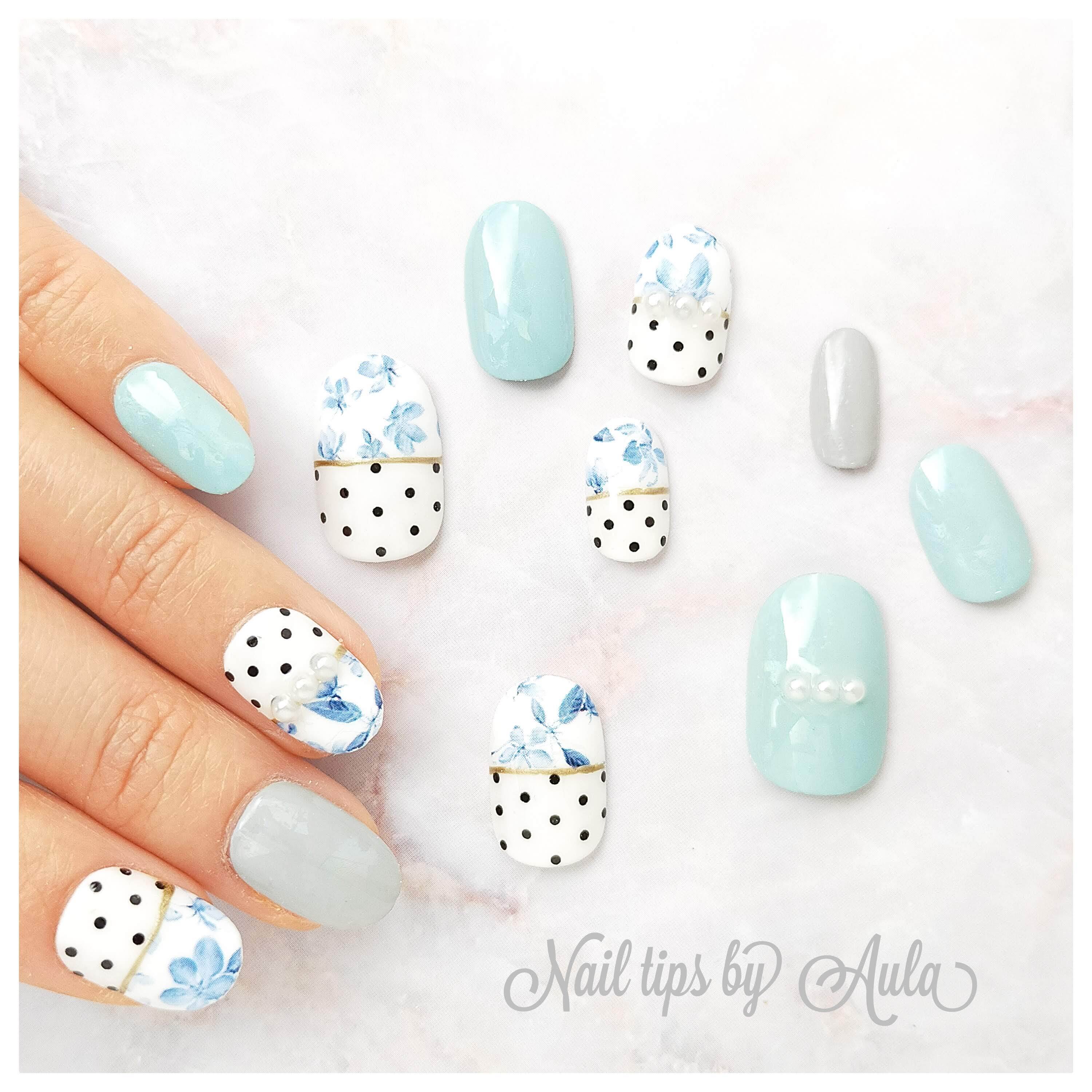 爽やかな色合いのお洒落壁紙風ネイル ネイルチップ専門店aula Nail ーアウラ ネイルー