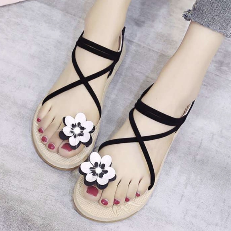 ビーチサンダル 花 フラワーサンダル 黒 ぺたんこサンダル 安い 足が疲れないサンダル 歩きやすい フラットサンダル Sh 0095 Hapi Hapi Girl ハピ ガル