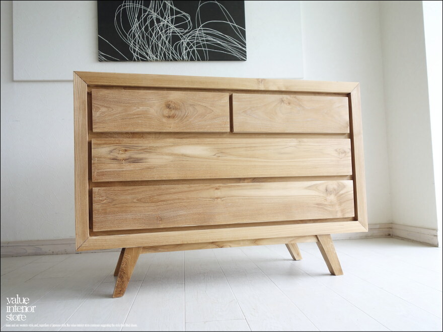 チーク総無垢材 チェストles タンス 整理箪笥 収納タンス 無塗装 シンプル 手づくり 木製 和 木目 世界三大銘木 無垢材家具 幅100cm 送料無料 Valuestore