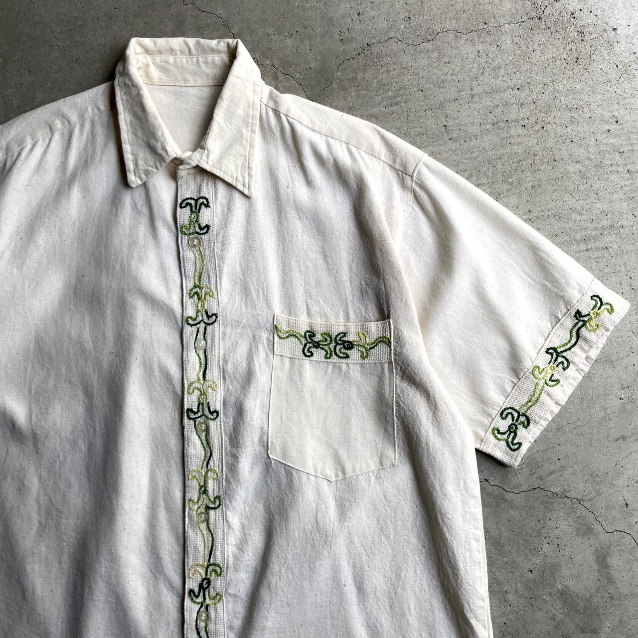 エスニック刺繍 半袖 リネンシャツ メンズxl相当 古着 生成り オフホワイト 半袖シャツ Cave 古着屋 公式 古着通販サイト 8 31まで 夏物最大50 Off開催中