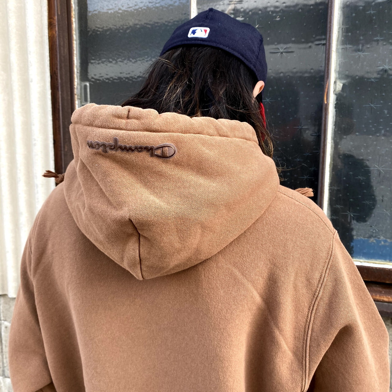 チャンピオン ビッグロゴ リバースウィーブ スウェットパーカー メンズm 古着 Champion Reverse Weave トレーナー ブラウン 茶色 パーカー Cave 古着屋 公式 古着通販サイト