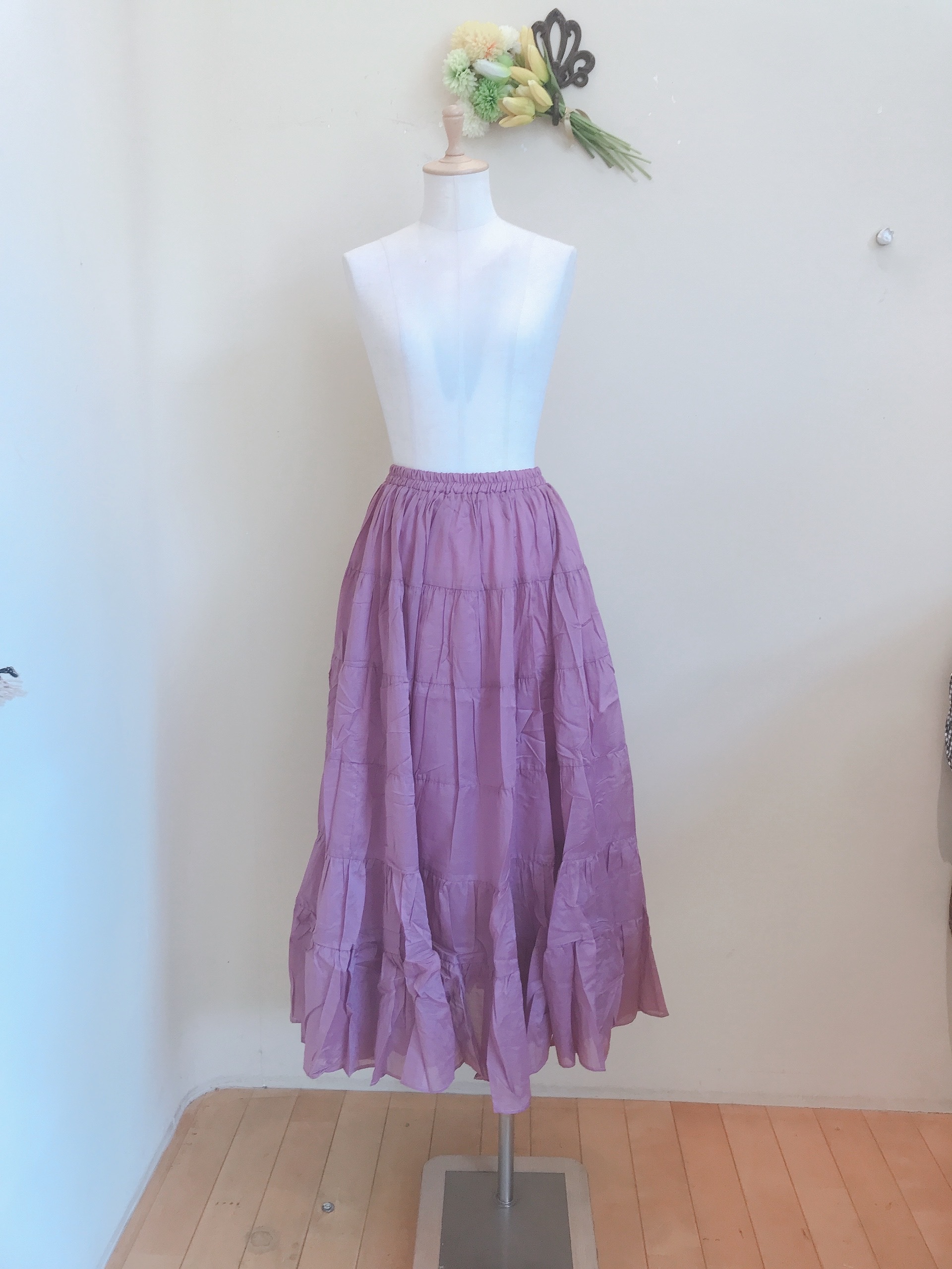 Toff Minoh Off Ananaティアードマキシスカート ピンク ライトベージュ Toff