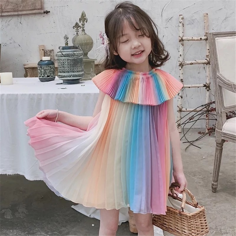 即納 レインボー シフォンワンピース Hapilya