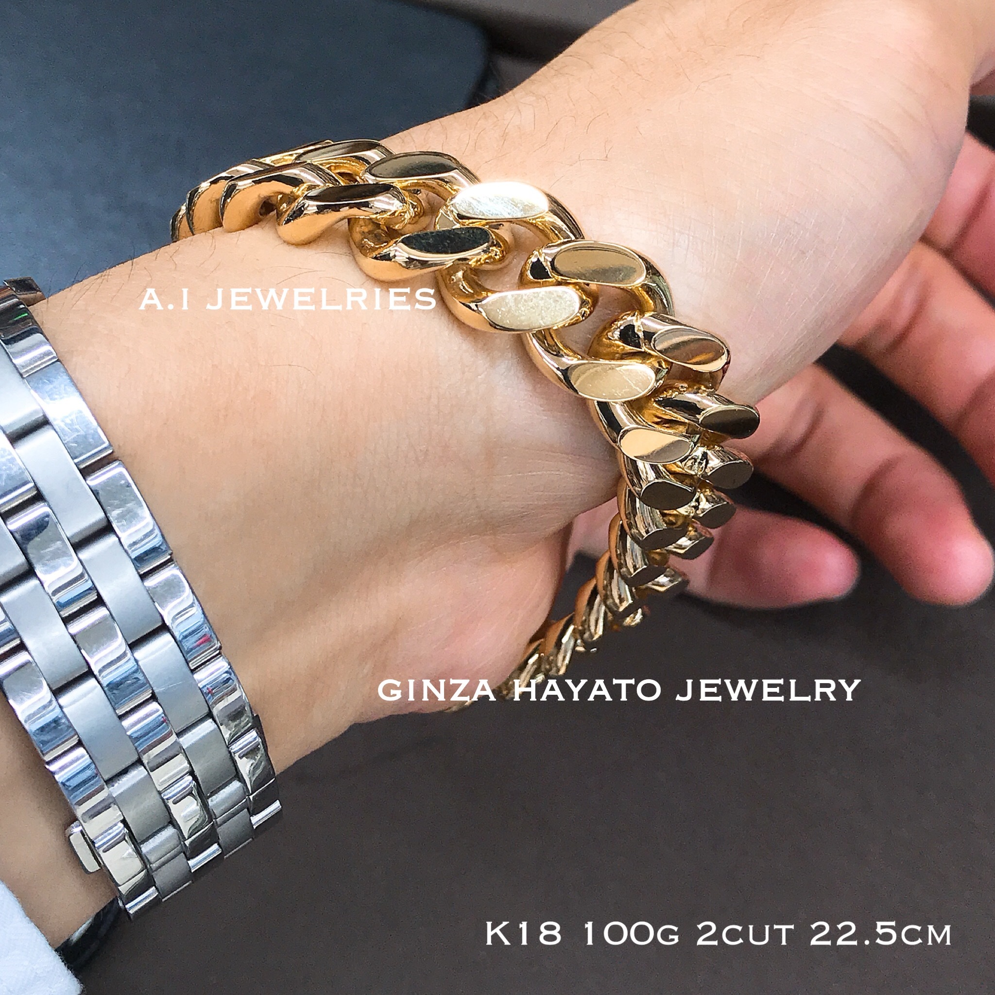 K18 18金 2面喜平 100g 22 5cm ブレスレット Bracelet 2cut Kihei A I Jewelries エイアイジュエリーズ