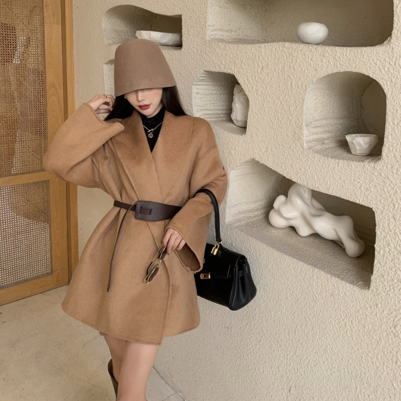 ノーボタンガウンショートコート アウター コート レディース 長袖 ベルト ウール 無地 ブラック ベージュ Free 秋 冬 10代 代 30代 Country Road