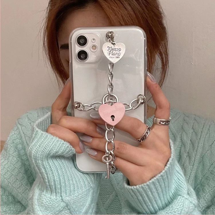送料無料 個性的ケース Iphoneケース チェーン ハート ロック 鍵 南京錠 個性派 可愛い クリア ケース Lamitte Deco トレンド 韓国ファッション ショップ