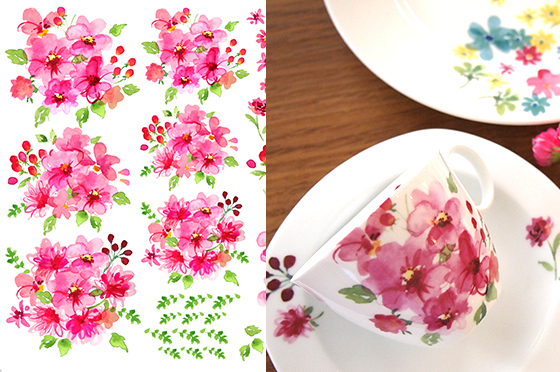 水彩ソフトフラワー ピンク A3サイズ ポーセリンアート用転写紙 花柄 ポーセラーツ転写紙販売 Sonchic ソンシック Cherrys Sc