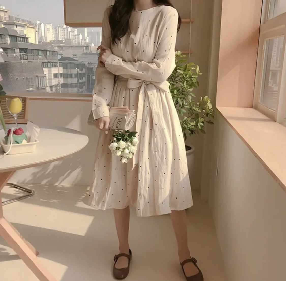 大きいサイズ韓国レディース 6262 ガーリー ドット ウエストリボン ワンピース 可愛い 人気プチプラレディース韓国ファッション新作通販 Aliceholly アリスホーリー