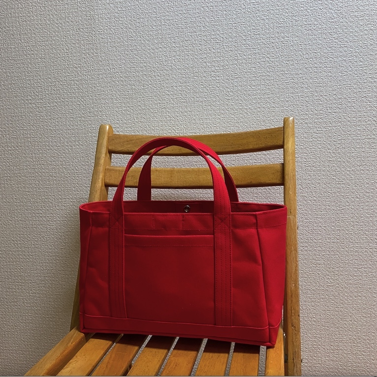 軽いボックストート 横長サイズ 赤 帆布トートバッグ 倉敷帆布8号 受注制作 デニム工房スマイル