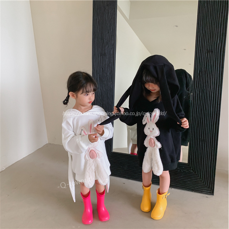 80 130 うさぎ ワンピース フード長い耳 長袖 立体 韓国版 全2色 女の子 韓国子供服 子供服 キッズ Q Toworld キュートワールド 子供服 メール便は何点でも送料の合計は280円