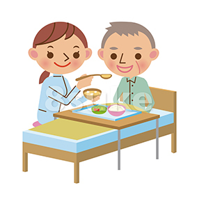 イラスト素材 老人の食事介助をする介護士の女性 ベクター Jpg 8sukeの人物イラスト屋 かわいいベクター素材のダウンロード販売