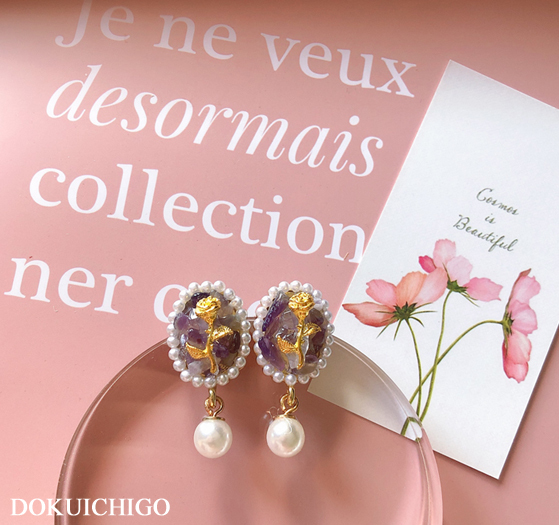 ピアス レディース 韓国 パール ヴィンテージ 薔薇 ローズ アメジスト Pierce 84 毒いちご 韓国ファッション