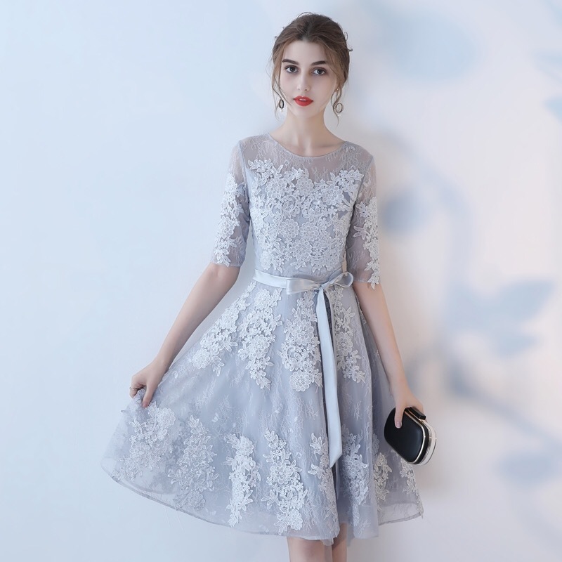 グレー レース ワンピース ドレス No Pd016 She Is シーイズ パーティードレス フェミニンカジュアル ファッション ブランド 通販