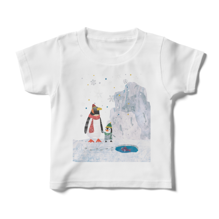 前面プリントイラストキッズtシャツ ペンギンおやこ Orange Garden