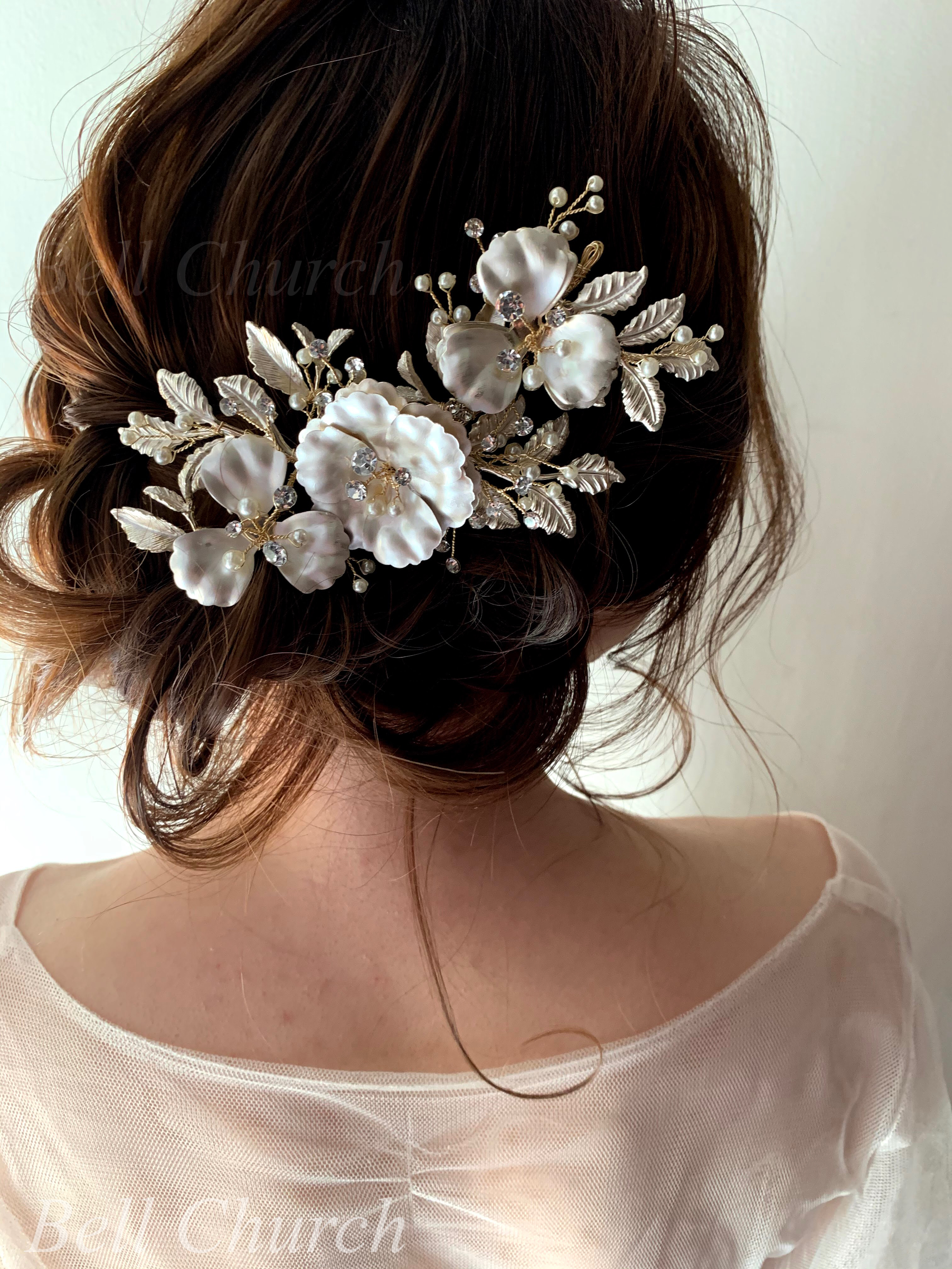 ヘッドドレス パールとラインストーン お花モチーフ シルバー H29 ウェディングアクセサリー ウェディングアクセサリーショップ Bell Church ベルチャーチ