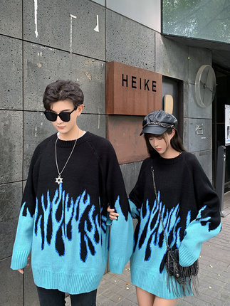 ブルーフレイム ニット セーター 07 カップル ペアルック リンクコーデ カジュアル お揃い デート 夫婦 親子 カップルのリンクコーデ専門店 Pair Cele ペアセレ