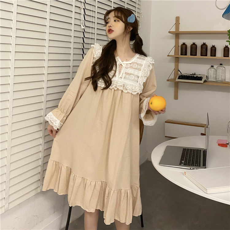 ルームウェアワンピース 全2色 レース パジャマ ホームウェア 部屋着 人気 安い 韓国ファッション 可愛い ゆったり 36 1 Sinsakumall