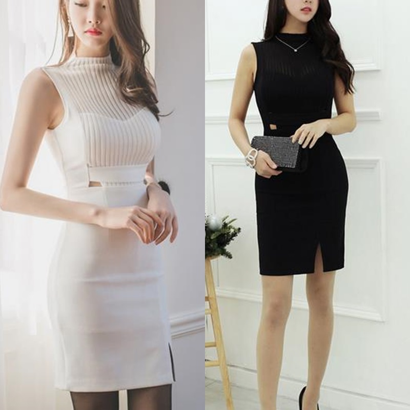 タイト ミニ ワンピース ノースリーブ ハイネック スリット 肌見せ S M L Xl Hdfks Marron マロン レディース 可愛いワンピース ドレス トップス サンダル など