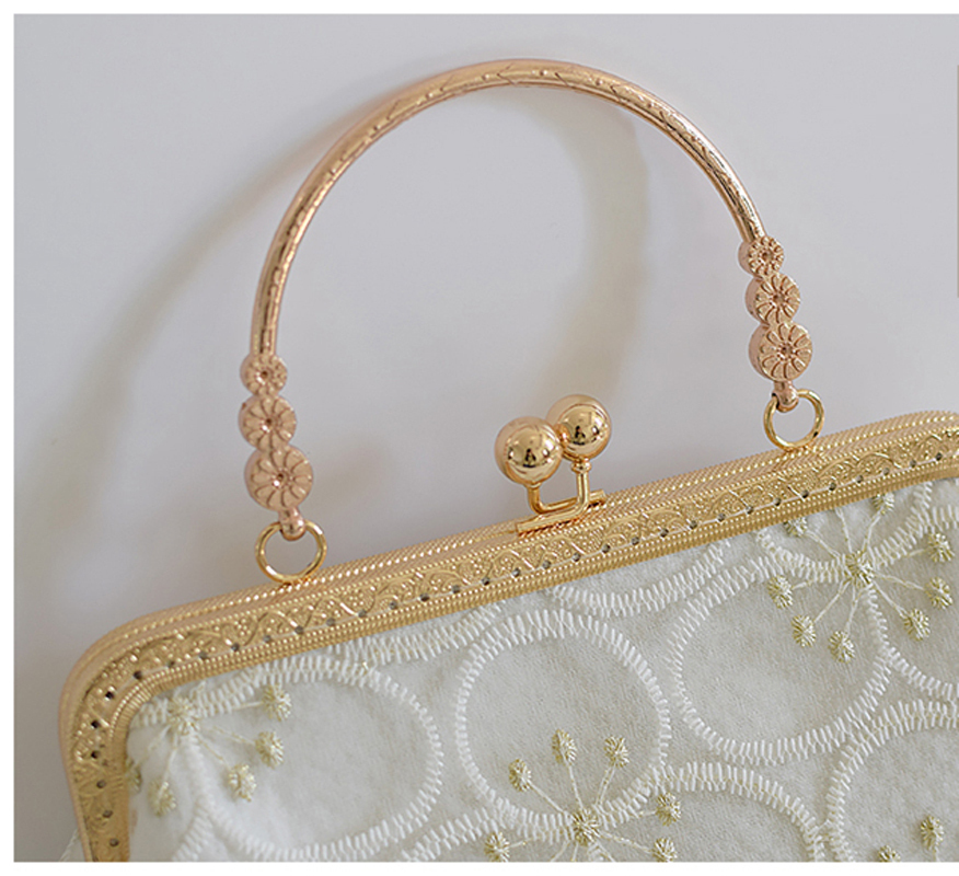 パーティーバッグ 結婚式バッグ 手持ちショルダー クラッチバッグ チェーンバッグ 上質 宴会 パーティー 二次会 女子会 レース レトロ ホワイト 白い 刺繍 Dresszone