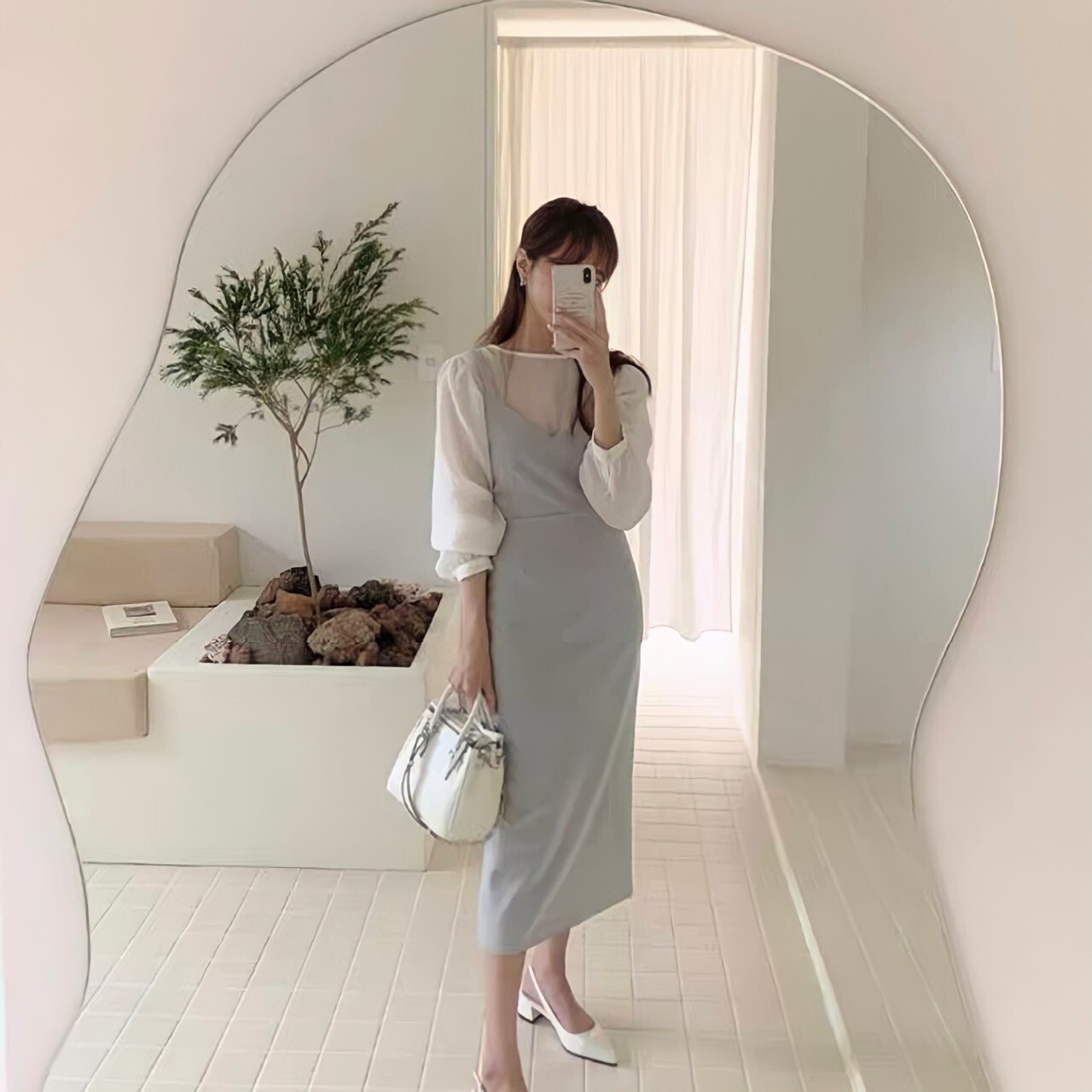 女性らしいやわらかさ シャツ キャミワンピースセット Urmine