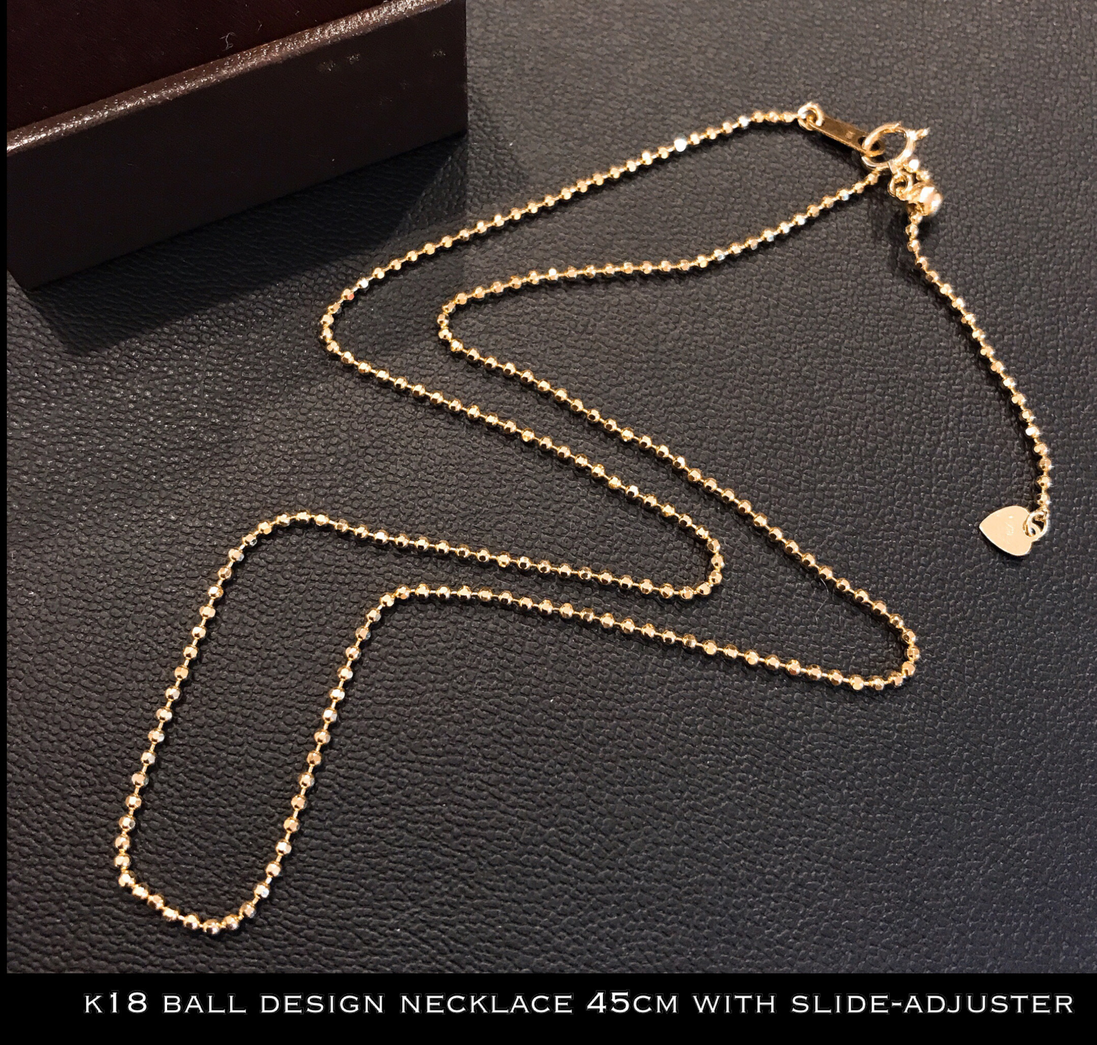 18金 ネックレス チェーン K18 ボール ネックレス チェーン 45cm スライド アジャスター付き 男女兼用 K18 Ball Necklace Chain 45cm With Slide Adjuster A I Jewelries エイアイジュエリーズ