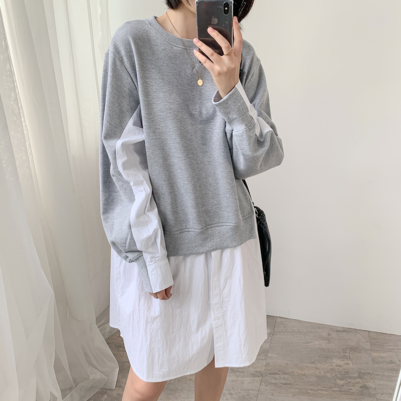 ロングシャツ重ね着風デザイントレーナー Hanarupi ハナルピ