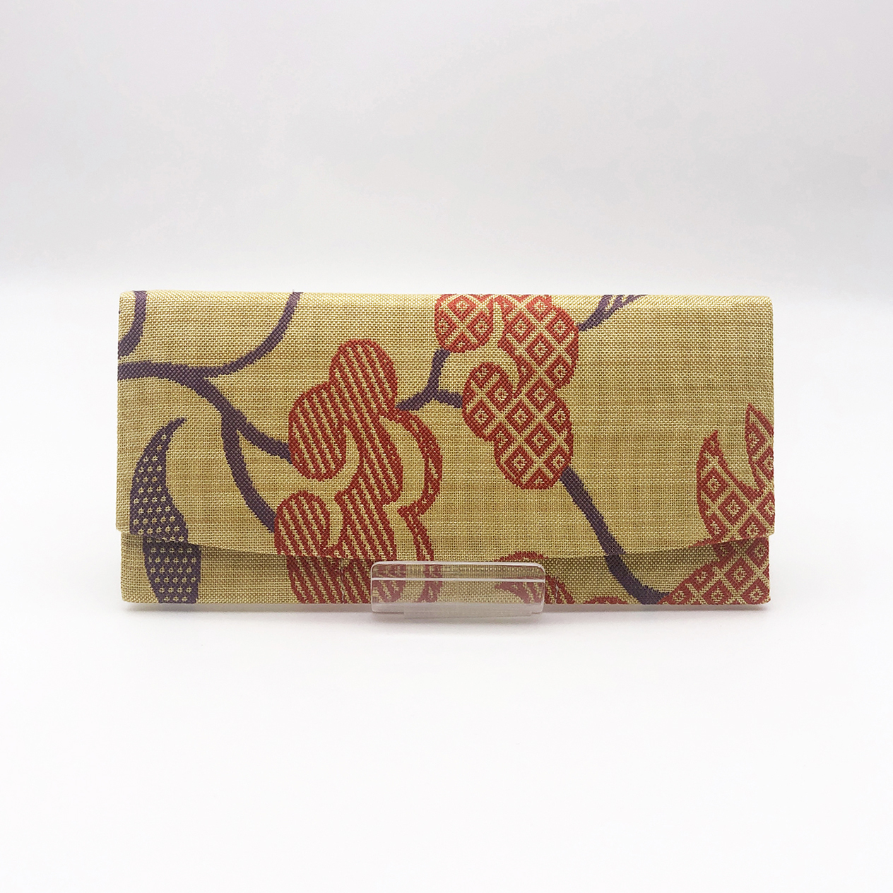 簡易財布 京都伝統工芸 西陣織 縁起柄 和柄 長財布 薄型長財布 和雑貨 和装小物 着物 5901 2 牡丹唐草 朱 京都の伝統工芸を用いた着物や帯生地で製作したグッズブランドaturae あつらえ 京都のネットショップです