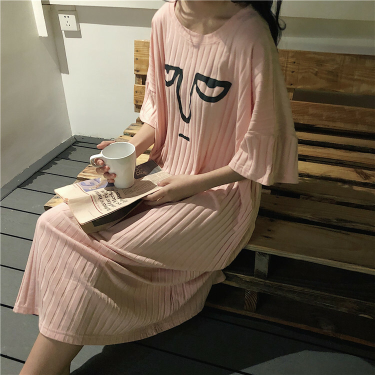 韓国 ルームウェア 可愛い イラスト ワンピース パジャマ ゆったり オルチャン 半袖 Macaron