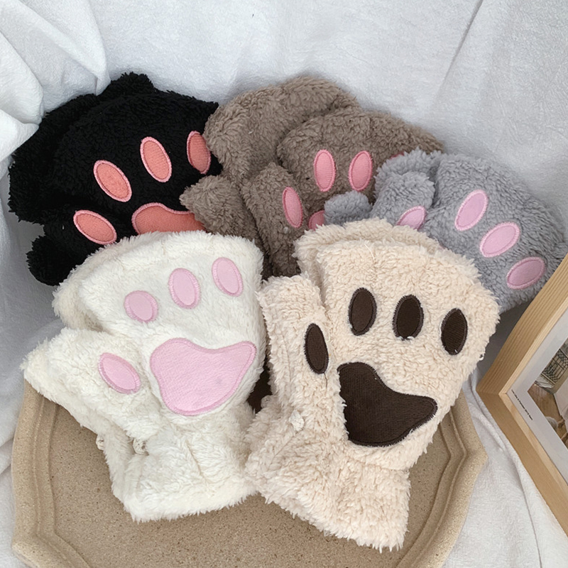 5カラー もこもこ 猫の手 肉球 手袋 韓国ファッション レディース ハーフフィンガー ハンドウォーマー ネコ 指先 防寒 スマホ対応 グローブ フェイクファー Warm Thick Soft Cat Claw Fingerless Gloves Dtc Value Rave Notice バリューレイヴ