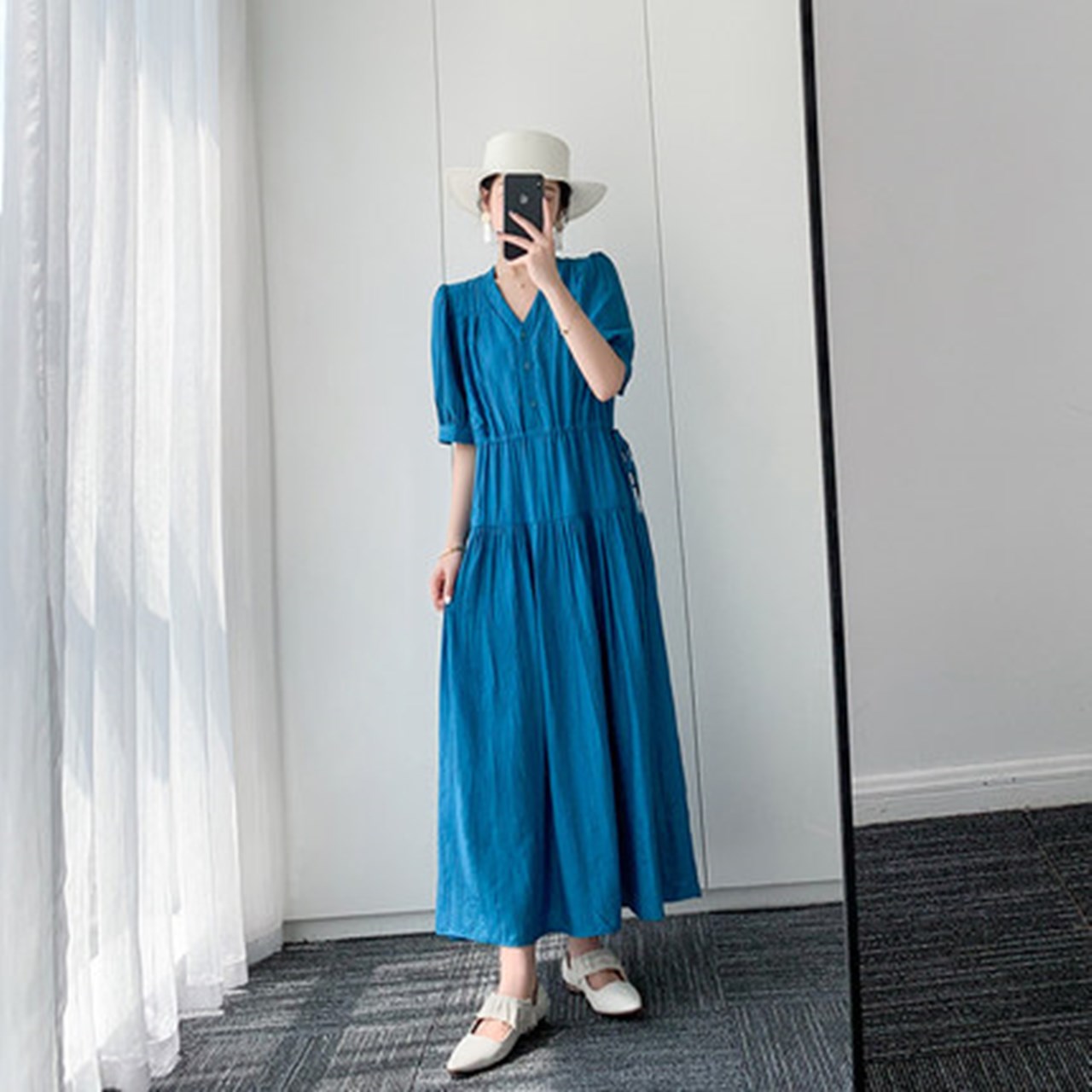 ストレートライン ネックシャーリングロングワンピース Kire Kawa 大人カジュアル