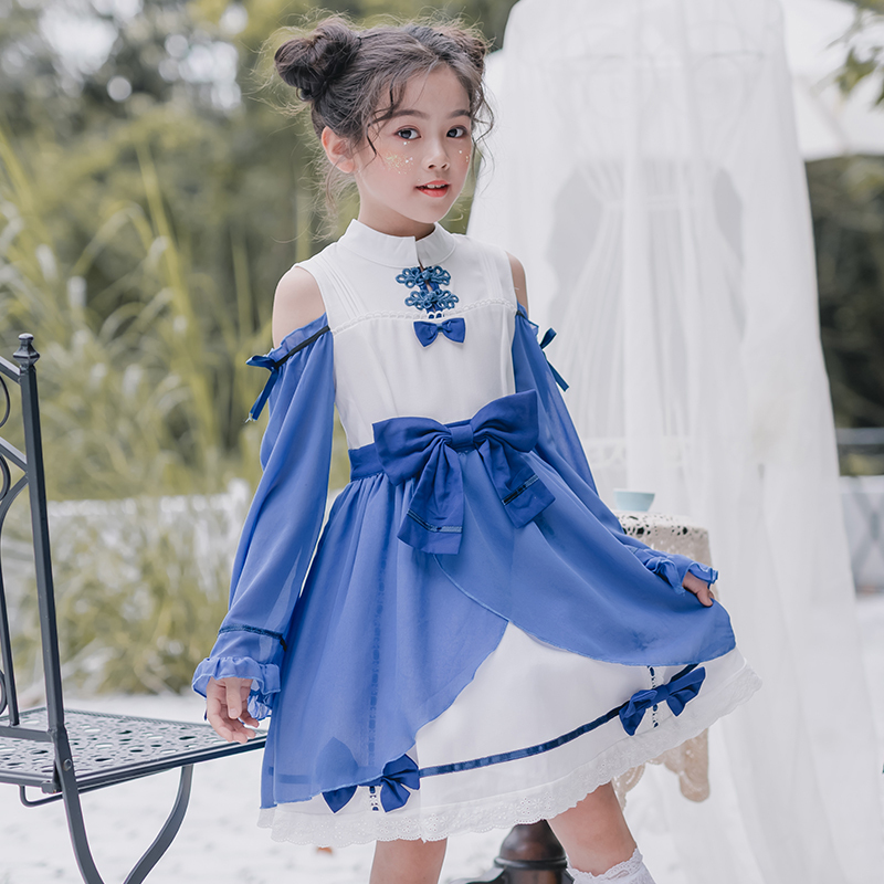 3518ロリータ服 ガールズ ロリィタ服 ロリィタドレス 女の子 子供 キッズ Lolita ロリィタワンピース ロリータドレス ロリータワンピース 長袖 コスプレ衣装 コスチューム チャイナドレス風 シフォン 満天屋