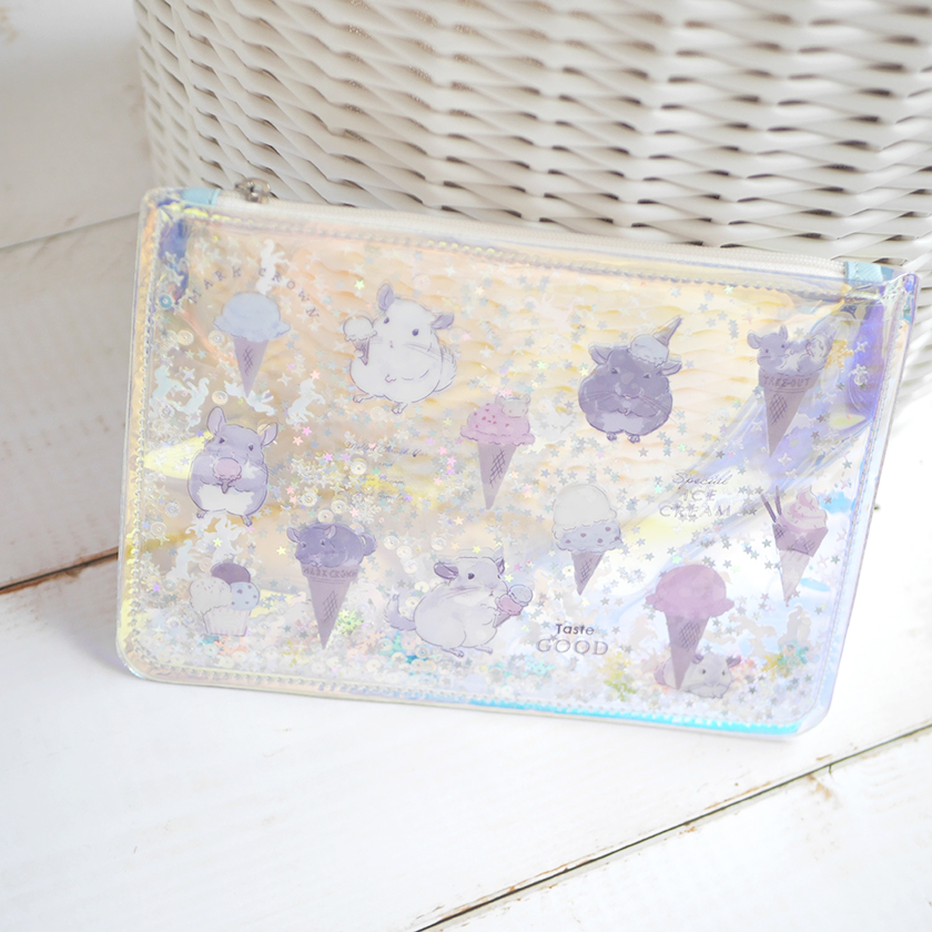 チンチラ グリッターpvcポーチ Icecream チンチラ雑貨markcrown チンチラモチーフのオリジナルグッズshop