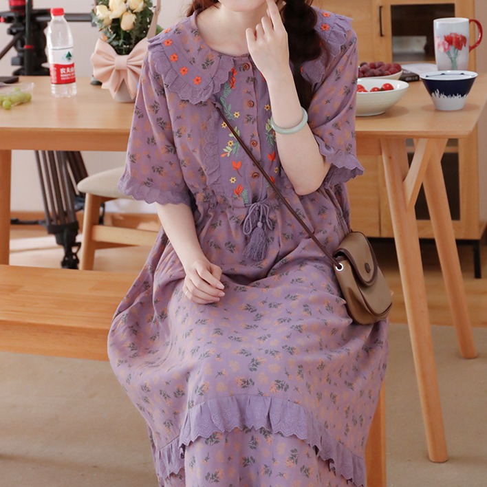 2色 小花柄ワンピース 17 Lehtia レフティア 淡色レトロなナチュラルスタイル